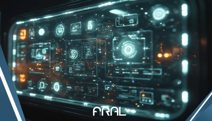 نمای نزدیک از آینه هوشمند با نور LED و دکمه‌های لمسی